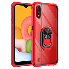 Silicone Matte Finish and Plastic Back Cover Case with Magnetic Finger Ring Stand S05 for Samsung Galaxy A01 SM-A015 Red