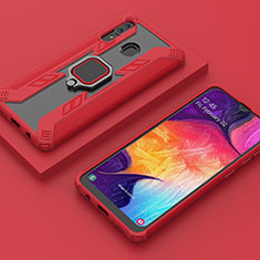 Silicone Matte Finish and Plastic Back Cover Case with Magnetic Finger Ring Stand S05 for Samsung Galaxy A30 Red