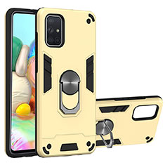 Silicone Matte Finish and Plastic Back Cover Case with Magnetic Finger Ring Stand S05 for Samsung Galaxy A71 5G Gold