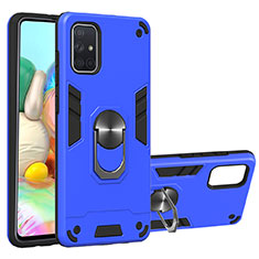 Silicone Matte Finish and Plastic Back Cover Case with Magnetic Finger Ring Stand S05 for Samsung Galaxy A71 5G Sky Blue