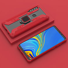 Silicone Matte Finish and Plastic Back Cover Case with Magnetic Finger Ring Stand S05 for Samsung Galaxy A9 (2018) A920 Red