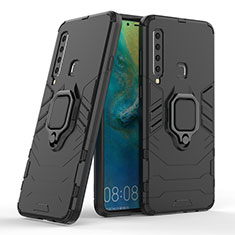 Silicone Matte Finish and Plastic Back Cover Case with Magnetic Finger Ring Stand S06 for Samsung Galaxy A9 (2018) A920 Black