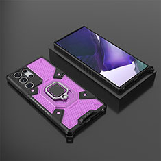 Silicone Matte Finish and Plastic Back Cover Case with Magnetic Finger Ring Stand S06 for Samsung Galaxy S21 Ultra 5G Purple