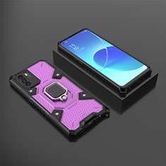 Silicone Matte Finish and Plastic Back Cover Case with Magnetic Finger Ring Stand S07 for Oppo Reno6 Z 5G Purple