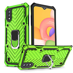 Silicone Matte Finish and Plastic Back Cover Case with Magnetic Finger Ring Stand S08 for Samsung Galaxy A01 SM-A015 Green