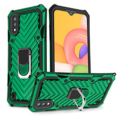 Silicone Matte Finish and Plastic Back Cover Case with Magnetic Finger Ring Stand S08 for Samsung Galaxy A01 SM-A015 Midnight Green