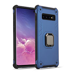 Silicone Matte Finish and Plastic Back Cover Case with Magnetic Finger Ring Stand T01 for Samsung Galaxy S10 5G Blue and Black