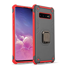 Silicone Matte Finish and Plastic Back Cover Case with Magnetic Finger Ring Stand T01 for Samsung Galaxy S10 5G Dark Gray