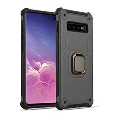 Silicone Matte Finish and Plastic Back Cover Case with Magnetic Finger Ring Stand T01 for Samsung Galaxy S10 5G Gray