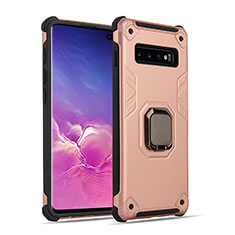 Silicone Matte Finish and Plastic Back Cover Case with Magnetic Finger Ring Stand T01 for Samsung Galaxy S10 5G Rose Gold