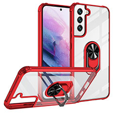 Silicone Matte Finish and Plastic Back Cover Case with Magnetic Finger Ring Stand T01 for Samsung Galaxy S22 Plus 5G Red