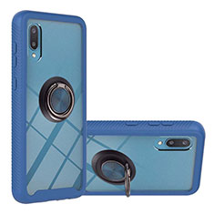 Silicone Matte Finish and Plastic Back Cover Case with Magnetic Finger Ring Stand T02 for Samsung Galaxy M02 Blue