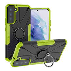 Silicone Matte Finish and Plastic Back Cover Case with Magnetic Finger Ring Stand T08 for Samsung Galaxy S21 5G Green