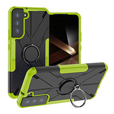 Silicone Matte Finish and Plastic Back Cover Case with Magnetic Finger Ring Stand T08 for Samsung Galaxy S24 5G Green