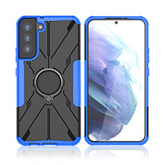 Silicone Matte Finish and Plastic Back Cover Case with Magnetic Finger Ring Stand T09 for Samsung Galaxy S21 Plus 5G Blue