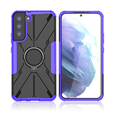 Silicone Matte Finish and Plastic Back Cover Case with Magnetic Finger Ring Stand T09 for Samsung Galaxy S21 Plus 5G Purple