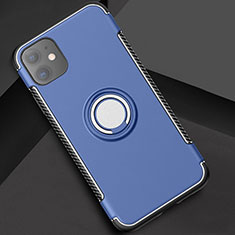 Silicone Matte Finish and Plastic Back Cover Case with Magnetic Finger Ring Stand Y01 for Apple iPhone 11 Blue