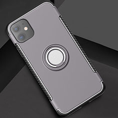 Silicone Matte Finish and Plastic Back Cover Case with Magnetic Finger Ring Stand Y01 for Apple iPhone 11 Gray