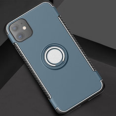Silicone Matte Finish and Plastic Back Cover Case with Magnetic Finger Ring Stand Y01 for Apple iPhone 11 Sky Blue