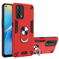 Silicone Matte Finish and Plastic Back Cover Case with Magnetic Finger Ring Stand Y01B for Oppo A74 4G Red