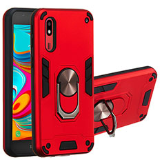Silicone Matte Finish and Plastic Back Cover Case with Magnetic Finger Ring Stand Y01B for Samsung Galaxy A2 Core A260F A260G Red