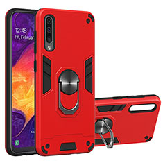 Silicone Matte Finish and Plastic Back Cover Case with Magnetic Finger Ring Stand Y01B for Samsung Galaxy A30S Red