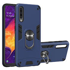 Silicone Matte Finish and Plastic Back Cover Case with Magnetic Finger Ring Stand Y01B for Samsung Galaxy A50S Blue