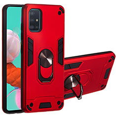 Silicone Matte Finish and Plastic Back Cover Case with Magnetic Finger Ring Stand Y01B for Samsung Galaxy A51 5G Red