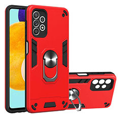 Silicone Matte Finish and Plastic Back Cover Case with Magnetic Finger Ring Stand Y01B for Samsung Galaxy A52 5G Red