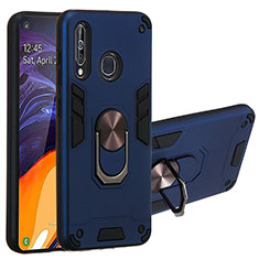 Silicone Matte Finish and Plastic Back Cover Case with Magnetic Finger Ring Stand Y01B for Samsung Galaxy A60 Blue