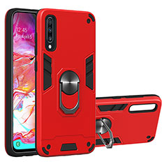 Silicone Matte Finish and Plastic Back Cover Case with Magnetic Finger Ring Stand Y01B for Samsung Galaxy A70 Red