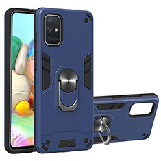 Silicone Matte Finish and Plastic Back Cover Case with Magnetic Finger Ring Stand Y01B for Samsung Galaxy A71 5G Blue