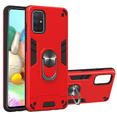 Silicone Matte Finish and Plastic Back Cover Case with Magnetic Finger Ring Stand Y01B for Samsung Galaxy A71 5G Red