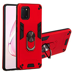 Silicone Matte Finish and Plastic Back Cover Case with Magnetic Finger Ring Stand Y01B for Samsung Galaxy A81 Red