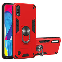 Silicone Matte Finish and Plastic Back Cover Case with Magnetic Finger Ring Stand Y01B for Samsung Galaxy M10 Red
