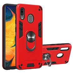 Silicone Matte Finish and Plastic Back Cover Case with Magnetic Finger Ring Stand Y01B for Samsung Galaxy M10S Red