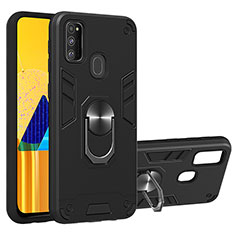 Silicone Matte Finish and Plastic Back Cover Case with Magnetic Finger Ring Stand Y01B for Samsung Galaxy M30s Black