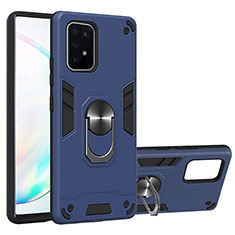 Silicone Matte Finish and Plastic Back Cover Case with Magnetic Finger Ring Stand Y01B for Samsung Galaxy S10 Lite Blue