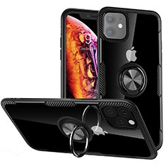 Silicone Matte Finish and Plastic Back Cover Case with Magnetic Finger Ring Stand Y02 for Apple iPhone 11 Black