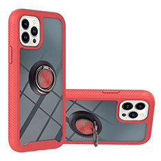 Silicone Matte Finish and Plastic Back Cover Case with Magnetic Finger Ring Stand YB1 for Apple iPhone 13 Pro Red