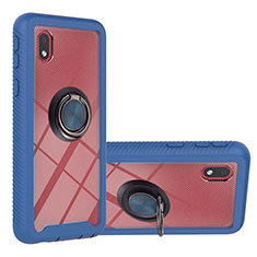 Silicone Matte Finish and Plastic Back Cover Case with Magnetic Finger Ring Stand YB1 for Samsung Galaxy A01 Core Blue