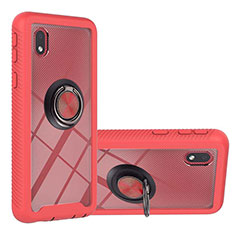 Silicone Matte Finish and Plastic Back Cover Case with Magnetic Finger Ring Stand YB1 for Samsung Galaxy A01 Core Red