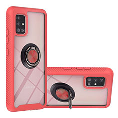 Silicone Matte Finish and Plastic Back Cover Case with Magnetic Finger Ring Stand YB1 for Samsung Galaxy M40S Red