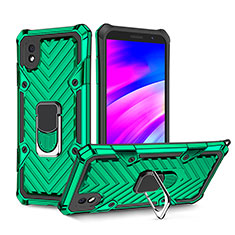 Silicone Matte Finish and Plastic Back Cover Case with Magnetic Finger Ring Stand YF1 for Samsung Galaxy A01 Core Green
