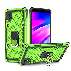 Silicone Matte Finish and Plastic Back Cover Case with Magnetic Finger Ring Stand YF1 for Samsung Galaxy A01 Core Matcha Green