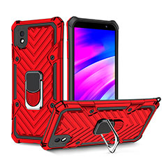 Silicone Matte Finish and Plastic Back Cover Case with Magnetic Finger Ring Stand YF1 for Samsung Galaxy A01 Core Red