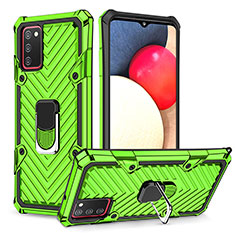Silicone Matte Finish and Plastic Back Cover Case with Magnetic Finger Ring Stand YF1 for Samsung Galaxy A02s Matcha Green