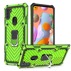 Silicone Matte Finish and Plastic Back Cover Case with Magnetic Finger Ring Stand YF1 for Samsung Galaxy A11 Matcha Green