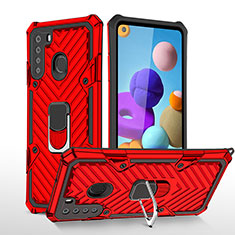 Silicone Matte Finish and Plastic Back Cover Case with Magnetic Finger Ring Stand YF1 for Samsung Galaxy A21 Red