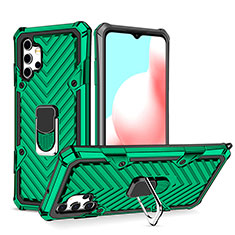 Silicone Matte Finish and Plastic Back Cover Case with Magnetic Finger Ring Stand YF1 for Samsung Galaxy A32 5G Green